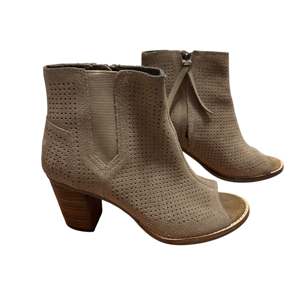 Tom's 5.5 wide Suede Majorca peep-toe suede perforated booties boho‎ western